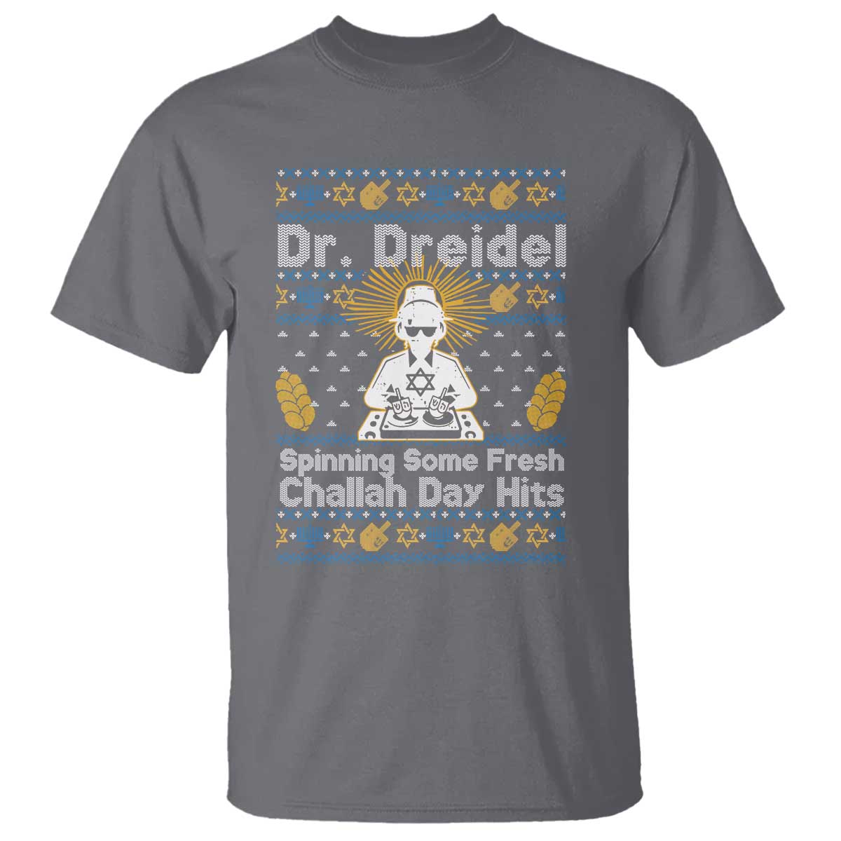 Funny Ugly Hanukkah T Shirt Mr Dreidel Dj Chanukkah Jewish TS10 Charcoal Print Your Wear
