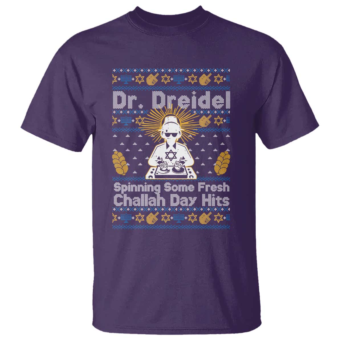 Funny Ugly Hanukkah T Shirt Mr Dreidel Dj Chanukkah Jewish TS10 Purple Print Your Wear