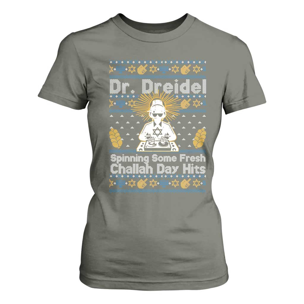 Funny Ugly Hanukkah T Shirt For Women Mr Dreidel Dj Chanukkah Jewish TS10 Military Green Print Your Wear
