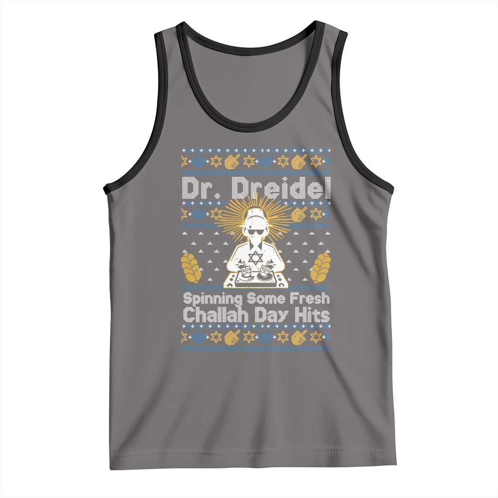Funny Ugly Hanukkah Tank Top Mr Dreidel Dj Chanukkah Jewish TS10 Deep Heather Black Print Your Wear
