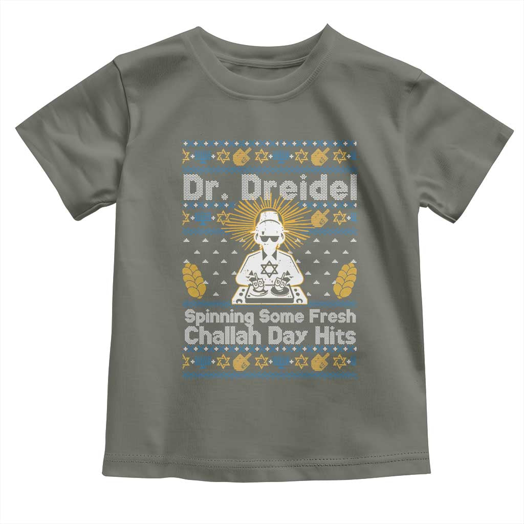 Funny Ugly Hanukkah Toddler T Shirt Mr Dreidel Dj Chanukkah Jewish TS10 Military Green Print Your Wear
