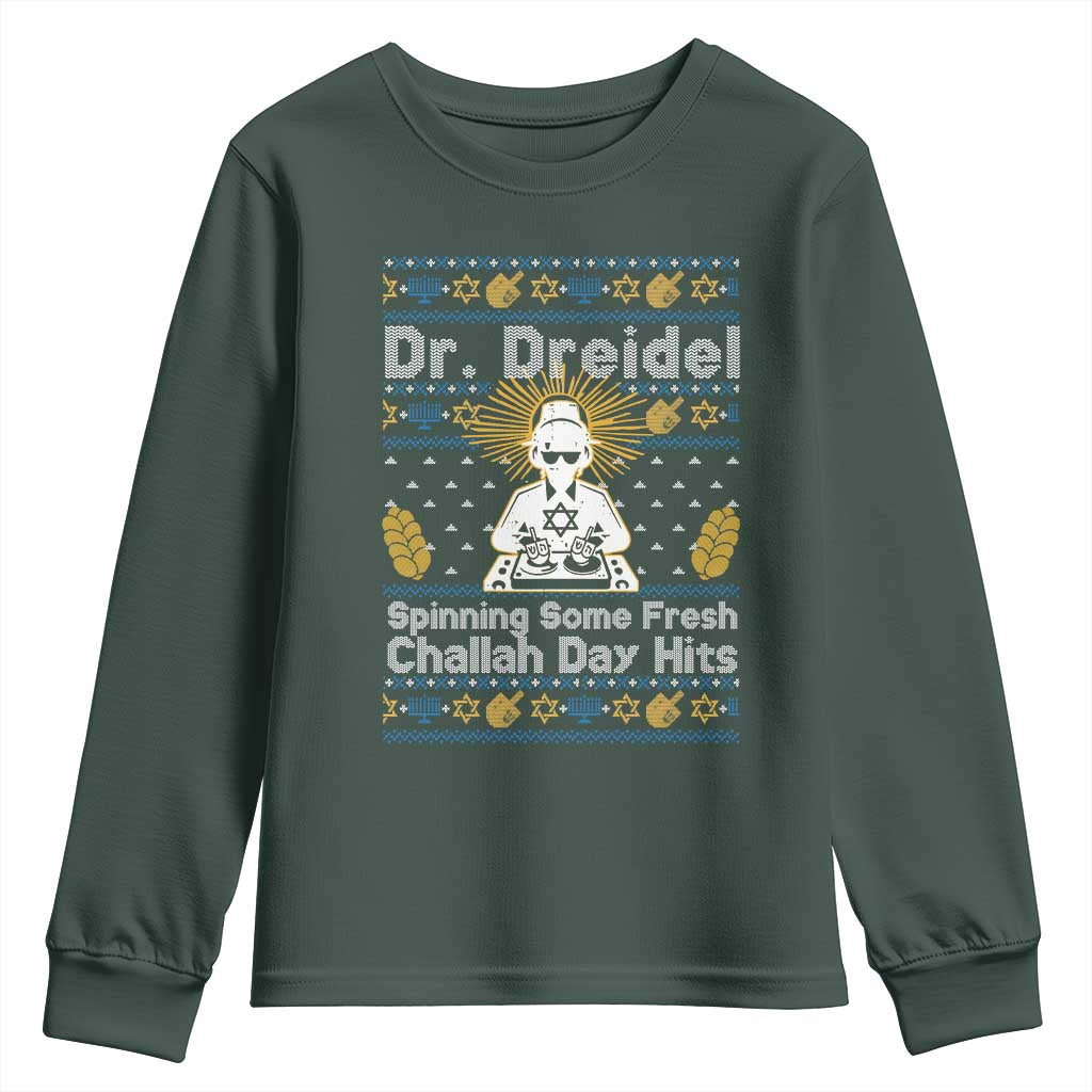 Funny Ugly Hanukkah Youth Sweatshirt Mr Dreidel Dj Chanukkah Jewish TS10 Dark Forest Green Print Your Wear