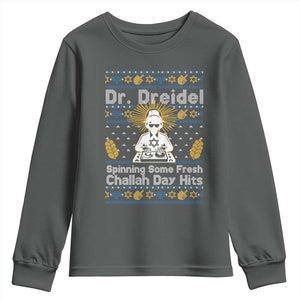 Funny Ugly Hanukkah Youth Sweatshirt Mr Dreidel Dj Chanukkah Jewish TS10 Dark Heather Print Your Wear