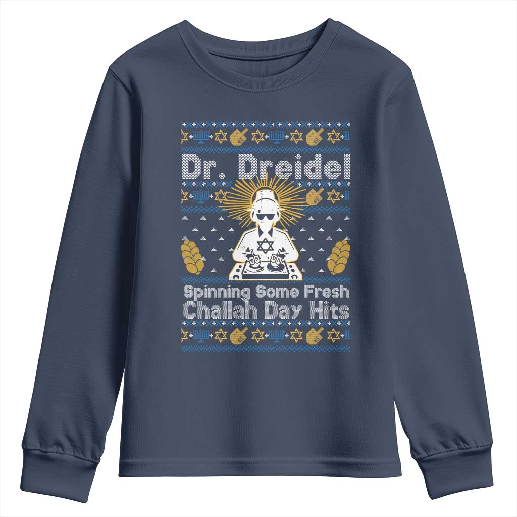 Funny Ugly Hanukkah Youth Sweatshirt Mr Dreidel Dj Chanukkah Jewish TS10 Navy Print Your Wear