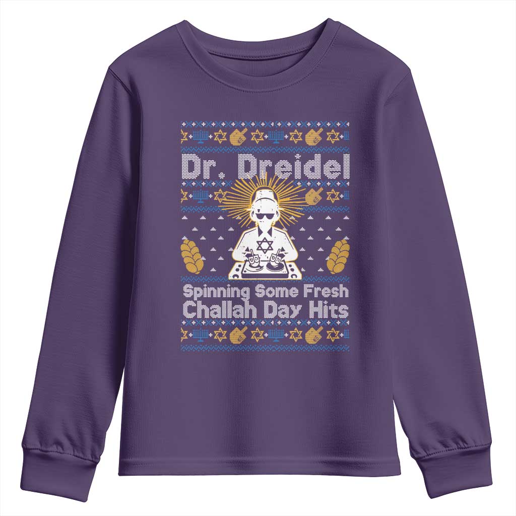 Funny Ugly Hanukkah Youth Sweatshirt Mr Dreidel Dj Chanukkah Jewish TS10 Purple Print Your Wear