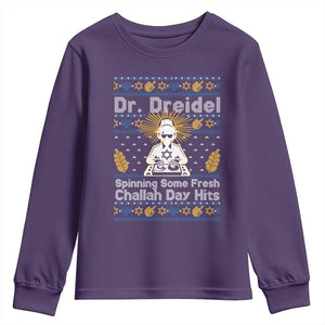Funny Ugly Hanukkah Youth Sweatshirt Mr Dreidel Dj Chanukkah Jewish TS10 Purple Print Your Wear