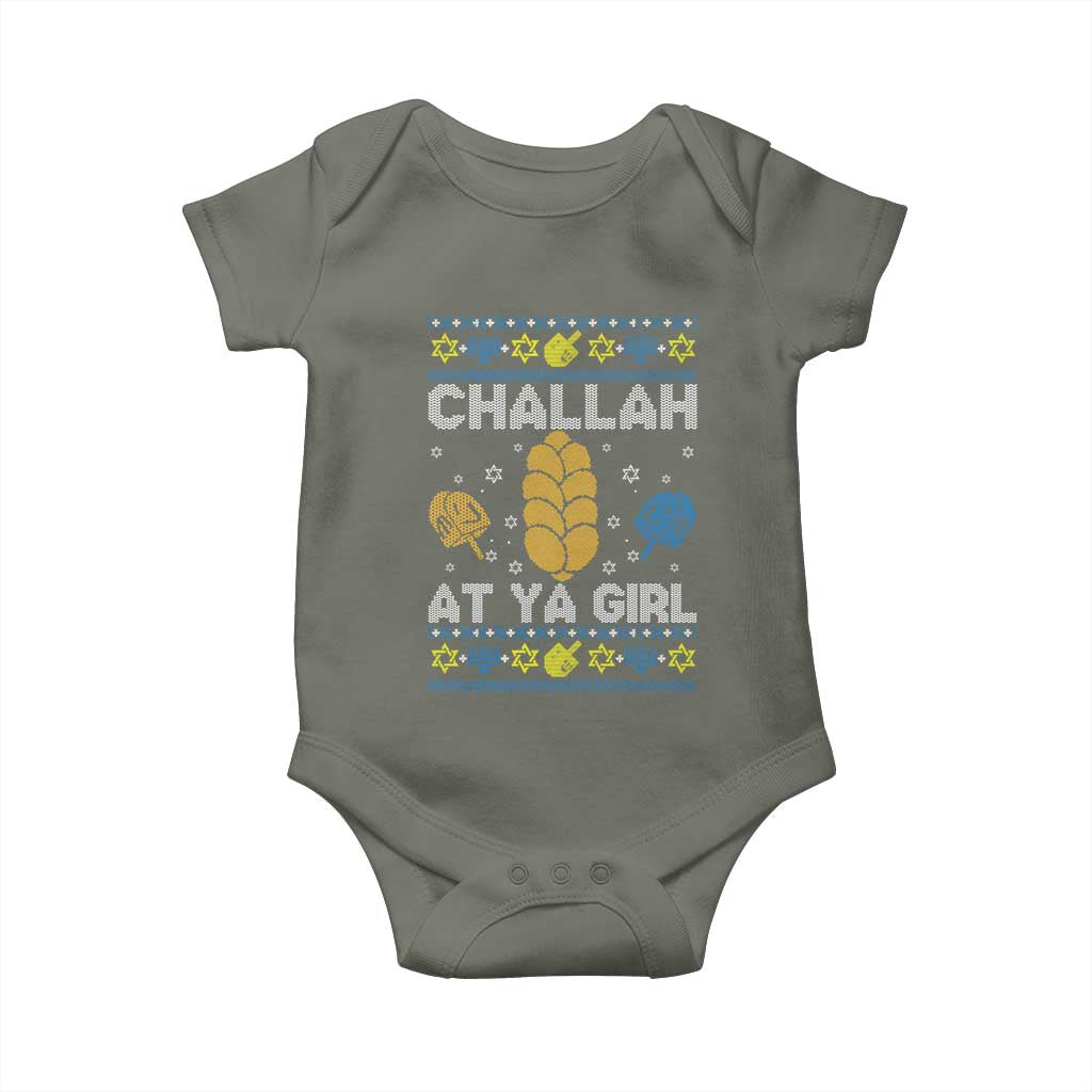 Funny Ugly Hanukkah Baby Onesie Challah At Ya Girl Matching TS10 Military Green Print Your Wear