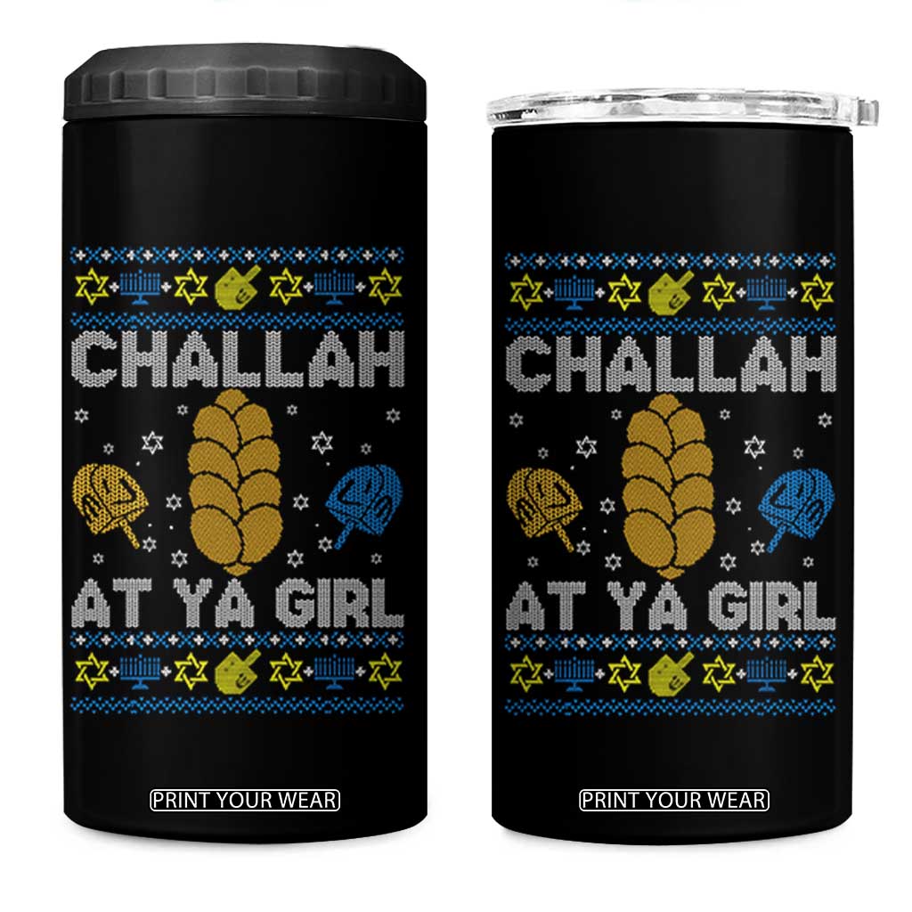Funny Ugly Hanukkah 4 in 1 Can Cooler Tumbler Challah At Ya Girl Matching TS10 One Size: 16 oz Black Print Your Wear