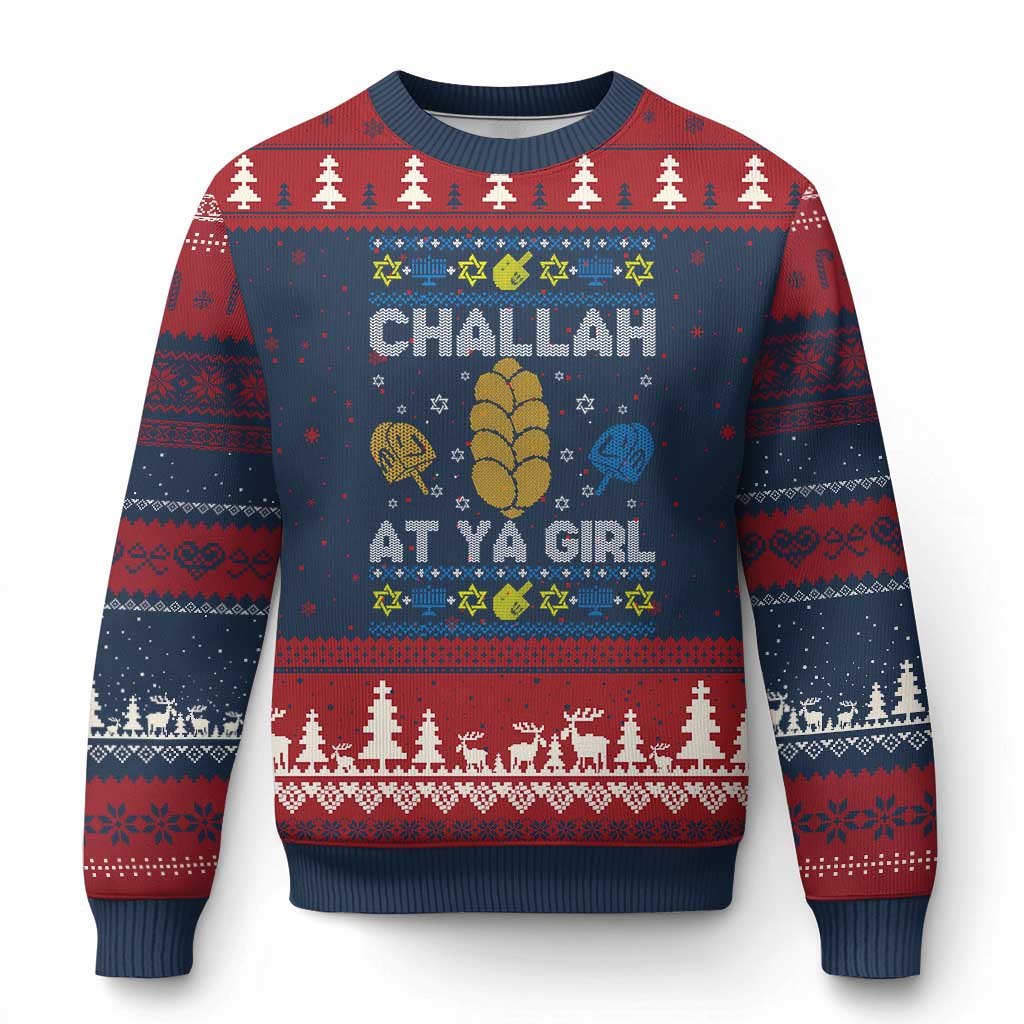 Funny Ugly Hanukkah Ugly Christmas Sweater Challah At Ya Girl Matching TS10 Navy Red Print Your Wear