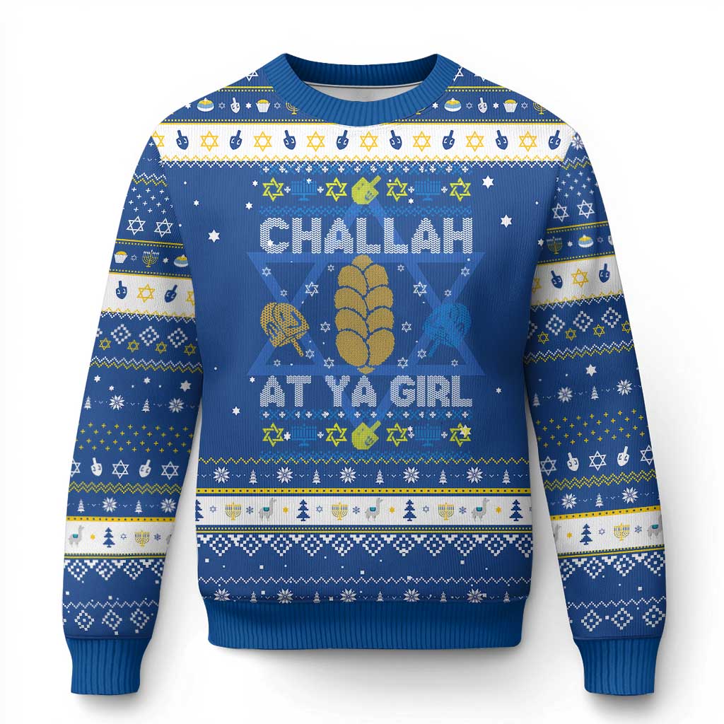 Funny Ugly Hanukkah Hanukkah Ugly Sweater Challah At Ya Girl Matching TS10 Blue White Print Your Wear