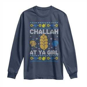 Funny Ugly Hanukkah Long Sleeve Shirt Challah At Ya Girl Matching TS10 Navy Print Your Wear