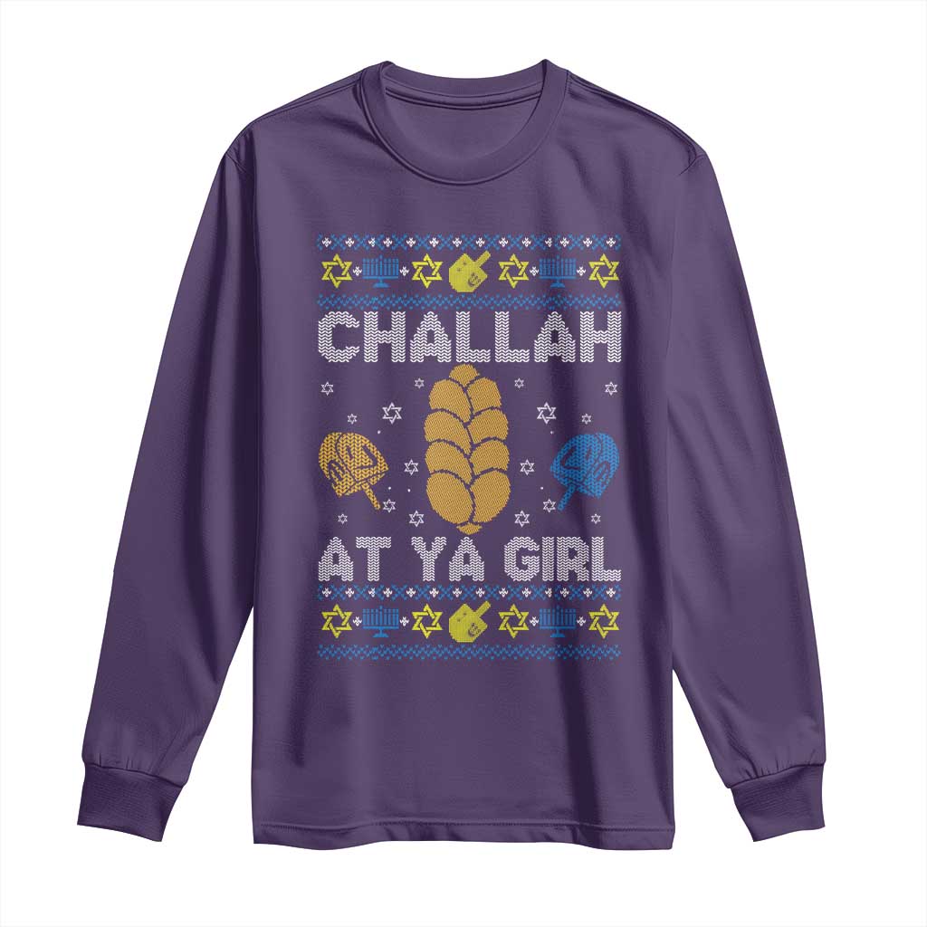 Funny Ugly Hanukkah Long Sleeve Shirt Challah At Ya Girl Matching TS10 Purple Print Your Wear