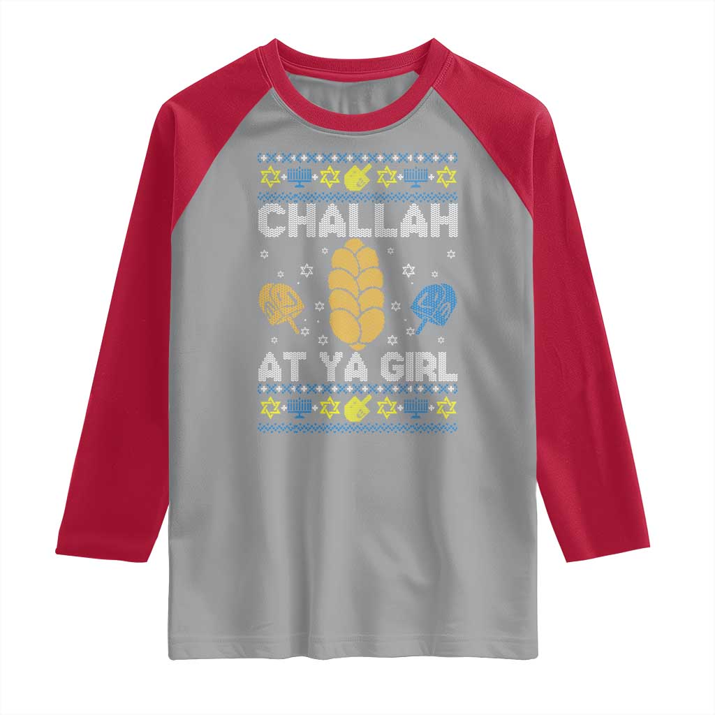 Funny Ugly Hanukkah Raglan Shirt Challah At Ya Girl Matching TS10 Sport Gray Red Print Your Wear