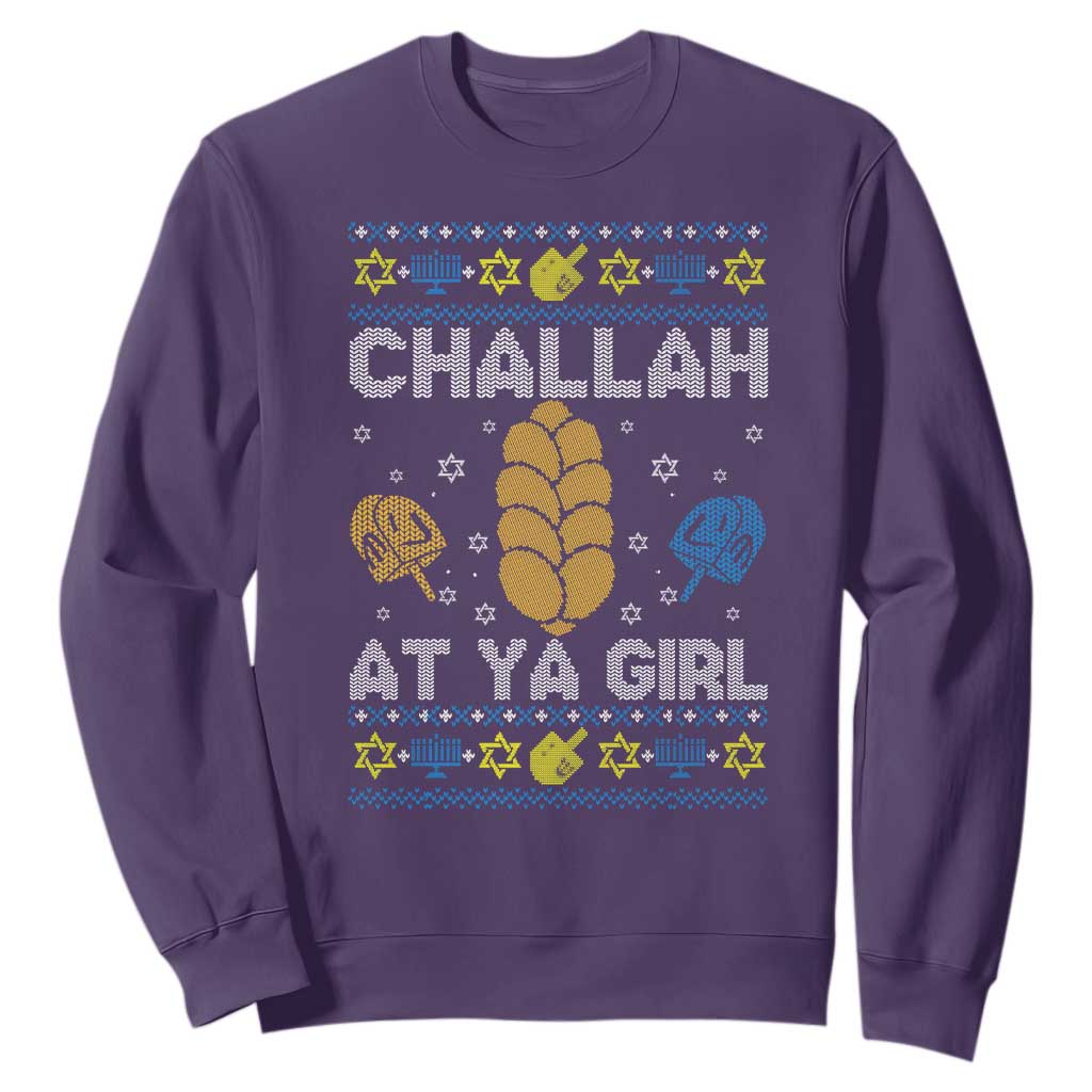 Funny Ugly Hanukkah Sweatshirt Challah At Ya Girl Matching TS10 Purple Print Your Wear