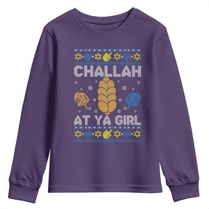 Funny Ugly Hanukkah Youth Sweatshirt Challah At Ya Girl Matching TS10 Purple Print Your Wear