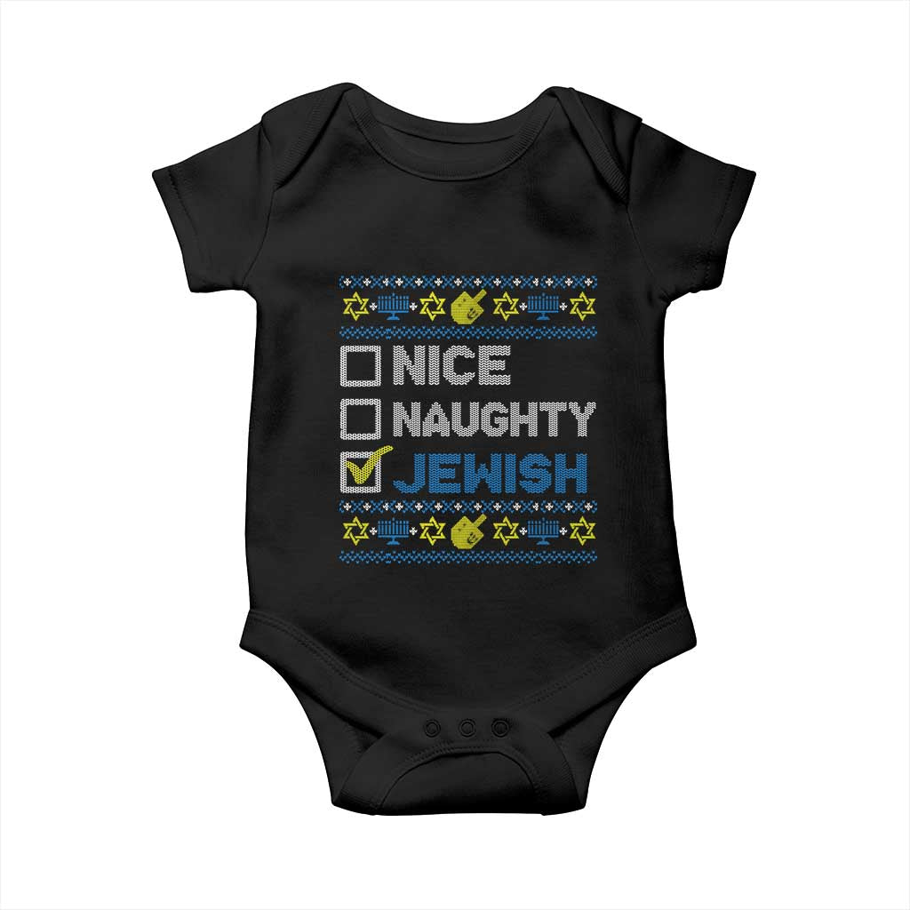 Nice Naughty Jewish Ugly Hanukkah Baby Onesie Chanukah Jew Gift TS10 Black Print Your Wear