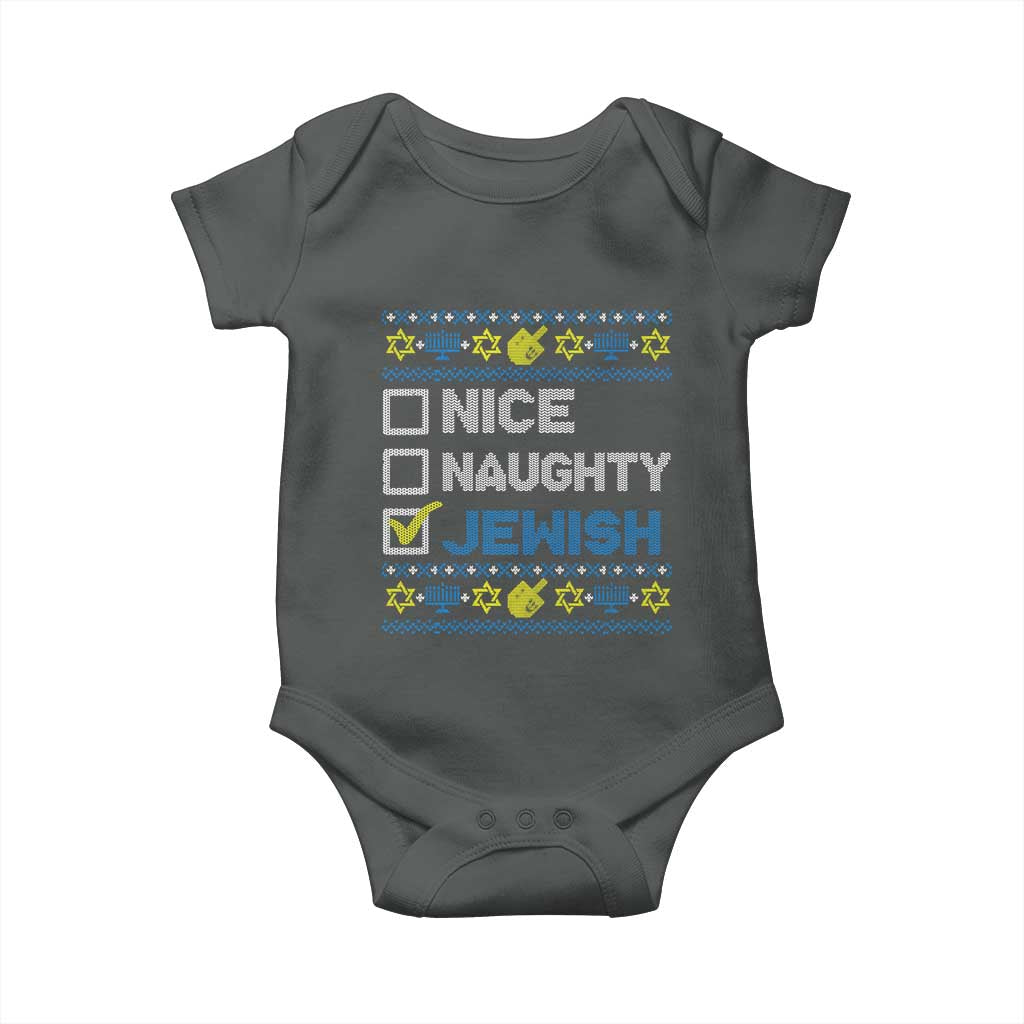 Nice Naughty Jewish Ugly Hanukkah Baby Onesie Chanukah Jew Gift TS10 Dark Heather Print Your Wear