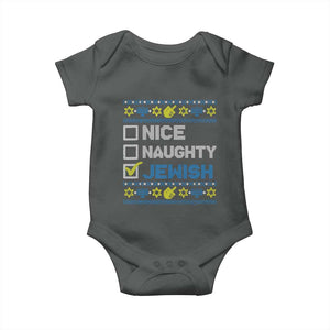 Nice Naughty Jewish Ugly Hanukkah Baby Onesie Chanukah Jew Gift TS10 Dark Heather Print Your Wear
