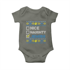 Nice Naughty Jewish Ugly Hanukkah Baby Onesie Chanukah Jew Gift TS10 Military Green Print Your Wear