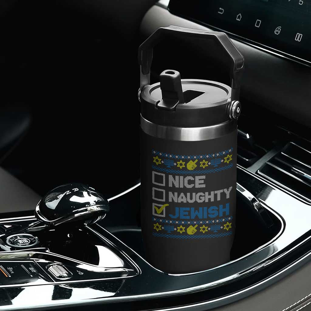 Nice Naughty Jewish Ugly Hanukkah Flip Straw Tumbler Chanukah Jew Gift TS10 Print Your Wear