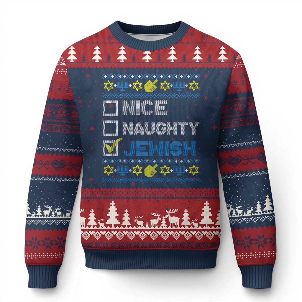 Nice Naughty Jewish Ugly Hanukkah Ugly Christmas Sweater Chanukah Jew Gift TS10 Navy Red Print Your Wear