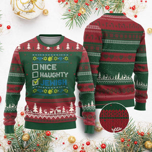 Nice Naughty Jewish Ugly Hanukkah Ugly Christmas Sweater Chanukah Jew Gift TS10 Red Green Print Your Wear