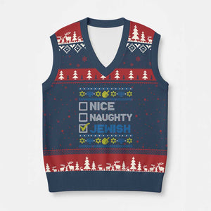 Nice Naughty Jewish Ugly Hanukkah V-Neck Knit Sweater Vest Chanukah Jew Gift TS10 Navy Red Print Your Wear