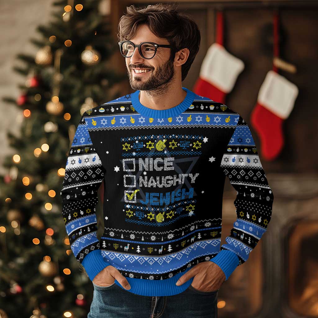 Nice Naughty Jewish Ugly Hanukkah Hanukkah Ugly Sweater Chanukah Jew Gift TS10 Black Blue Print Your Wear