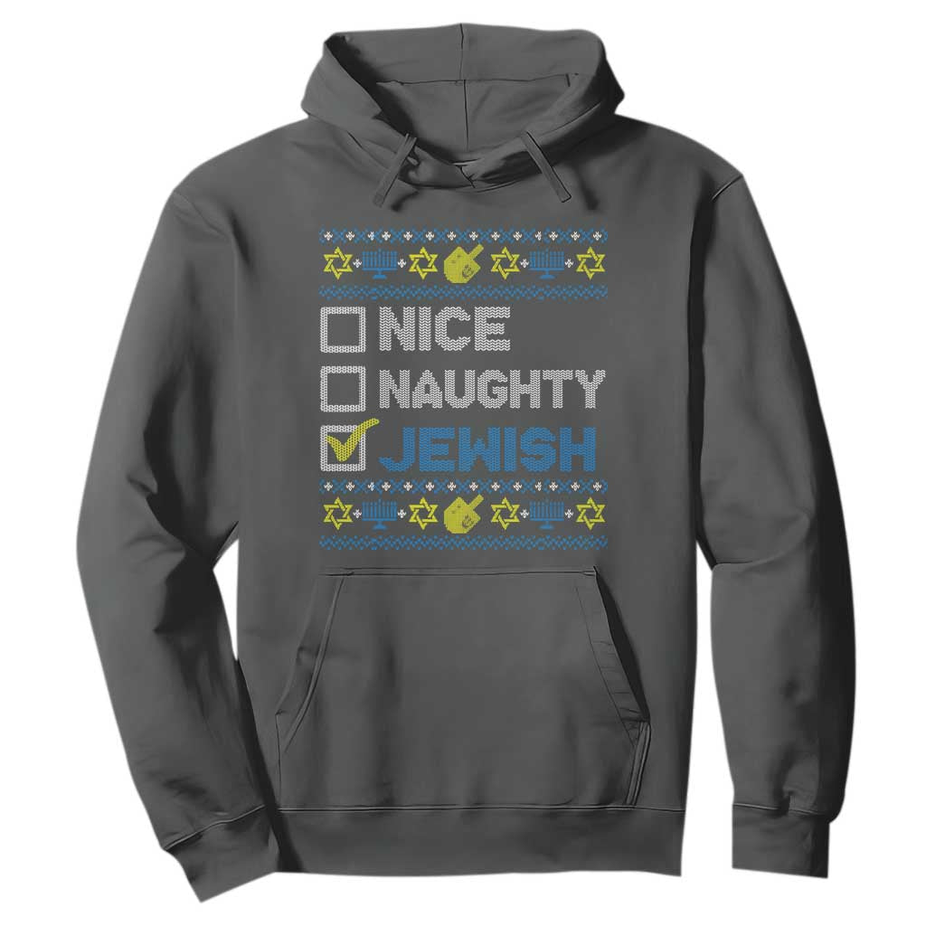 Nice Naughty Jewish Ugly Hanukkah Hoodie Chanukah Jew Gift TS10 Dark Heather Print Your Wear