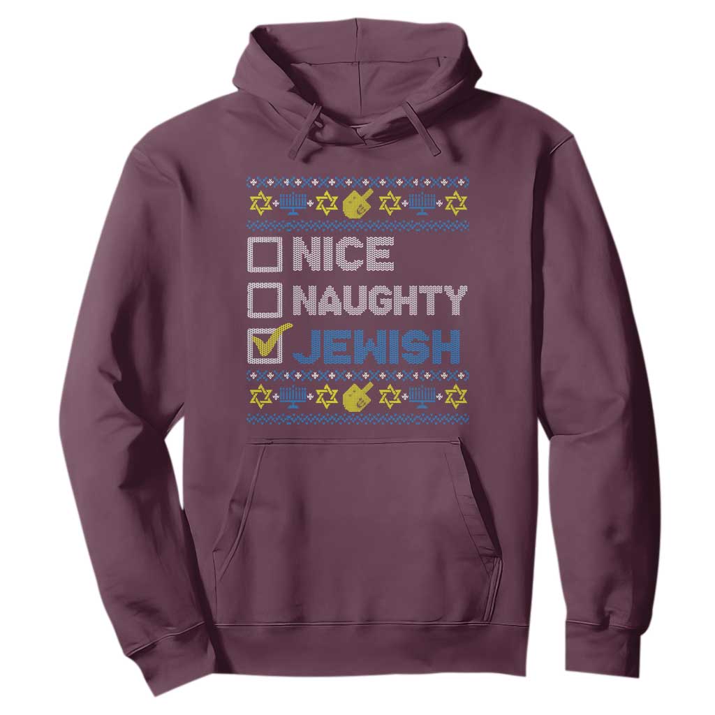 Nice Naughty Jewish Ugly Hanukkah Hoodie Chanukah Jew Gift TS10 Maroon Print Your Wear