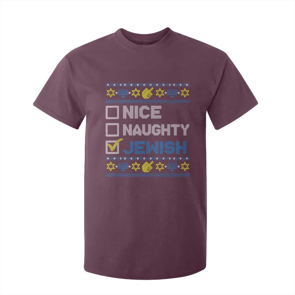 Nice Naughty Jewish Ugly Hanukkah T Shirt For Kid Chanukah Jew Gift TS10 Maroon Print Your Wear
