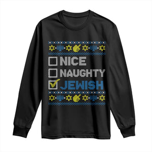 Nice Naughty Jewish Ugly Hanukkah Long Sleeve Shirt Chanukah Jew Gift TS10 Black Print Your Wear