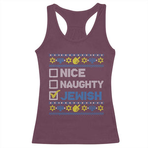 Nice Naughty Jewish Ugly Hanukkah Racerback Tank Top Chanukah Jew Gift TS10 Maroon Print Your Wear
