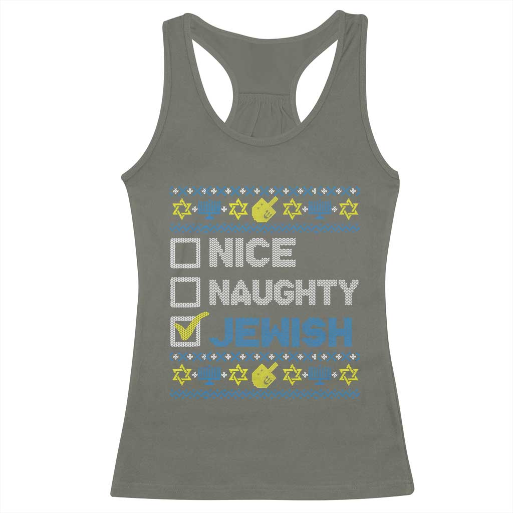 Nice Naughty Jewish Ugly Hanukkah Racerback Tank Top Chanukah Jew Gift TS10 Military Green Print Your Wear