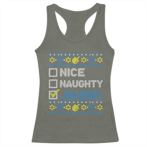 Nice Naughty Jewish Ugly Hanukkah Racerback Tank Top Chanukah Jew Gift TS10 Military Green Print Your Wear