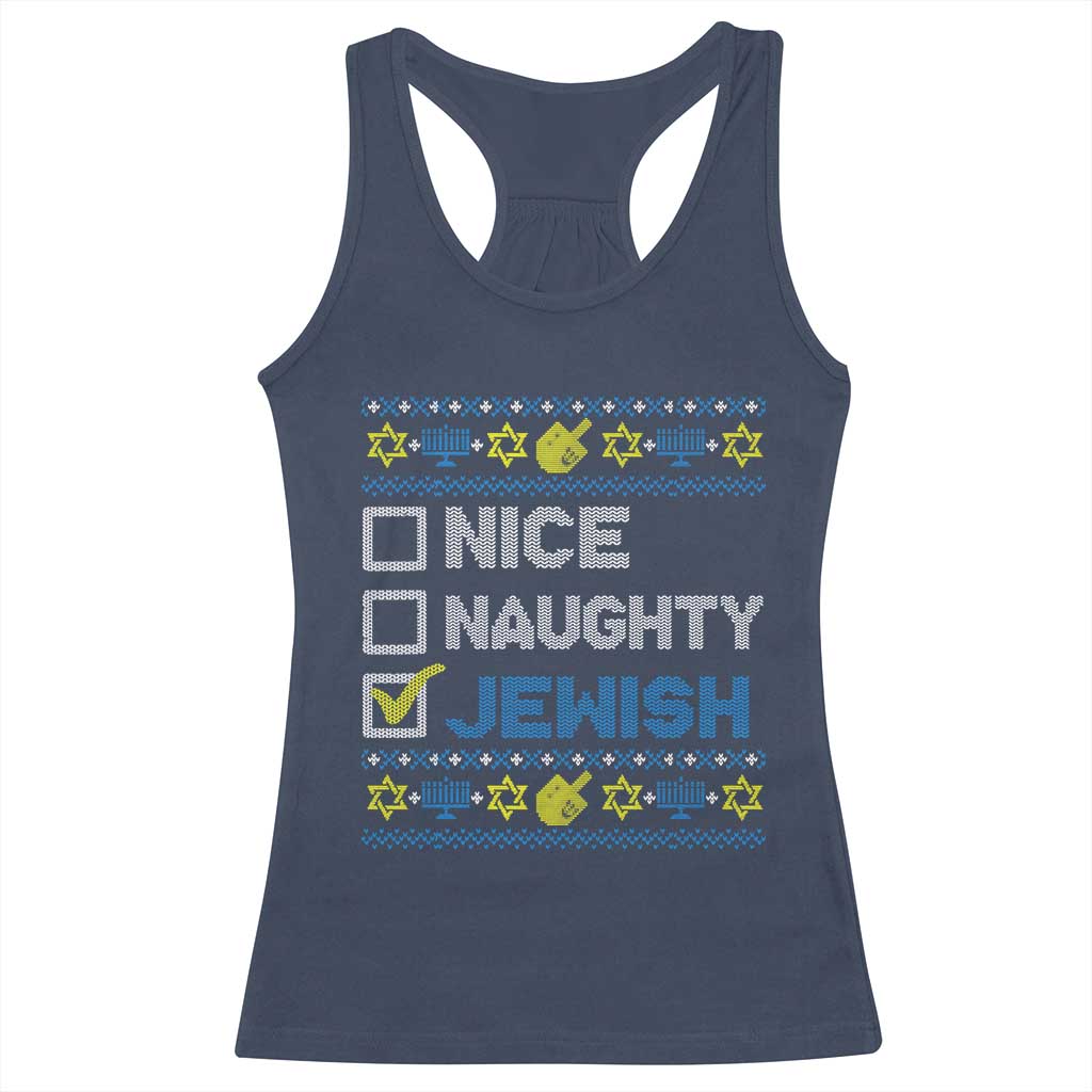 Nice Naughty Jewish Ugly Hanukkah Racerback Tank Top Chanukah Jew Gift TS10 Navy Print Your Wear