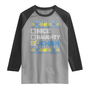 Nice Naughty Jewish Ugly Hanukkah Raglan Shirt Chanukah Jew Gift TS10 Sport Gray Black Print Your Wear