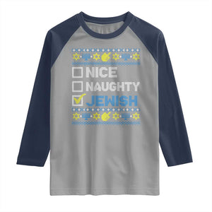 Nice Naughty Jewish Ugly Hanukkah Raglan Shirt Chanukah Jew Gift TS10 Sport Gray Navy Print Your Wear