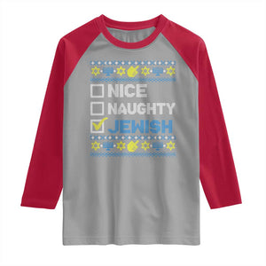 Nice Naughty Jewish Ugly Hanukkah Raglan Shirt Chanukah Jew Gift TS10 Sport Gray Red Print Your Wear