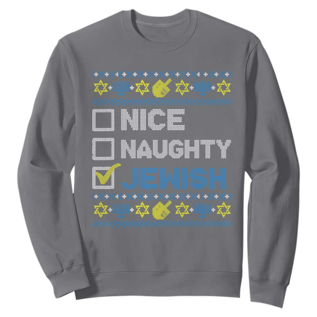 Nice Naughty Jewish Ugly Hanukkah Sweatshirt Chanukah Jew Gift TS10 Charcoal Print Your Wear