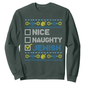Nice Naughty Jewish Ugly Hanukkah Sweatshirt Chanukah Jew Gift TS10 Dark Forest Green Print Your Wear