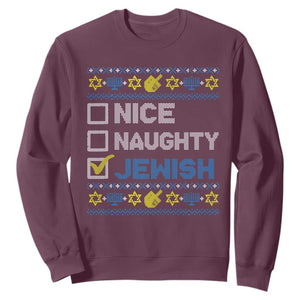 Nice Naughty Jewish Ugly Hanukkah Sweatshirt Chanukah Jew Gift TS10 Maroon Print Your Wear