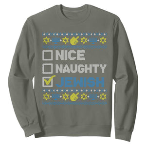 Nice Naughty Jewish Ugly Hanukkah Sweatshirt Chanukah Jew Gift TS10 Military Green Print Your Wear