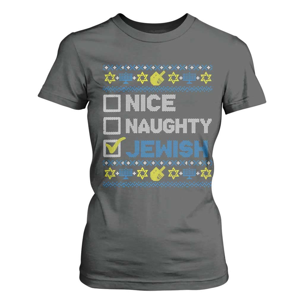 Nice Naughty Jewish Ugly Hanukkah T Shirt For Women Chanukah Jew Gift TS10 Dark Heather Print Your Wear