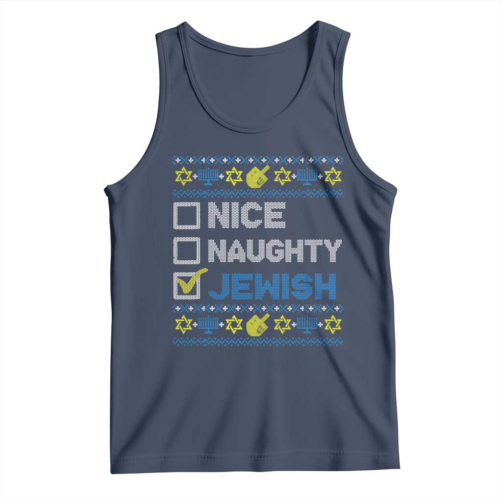 Nice Naughty Jewish Ugly Hanukkah Tank Top Chanukah Jew Gift TS10 Navy Print Your Wear