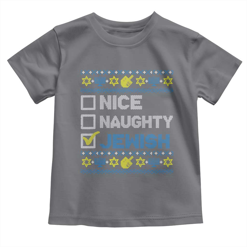 Nice Naughty Jewish Ugly Hanukkah Toddler T Shirt Chanukah Jew Gift TS10 Charcoal Print Your Wear