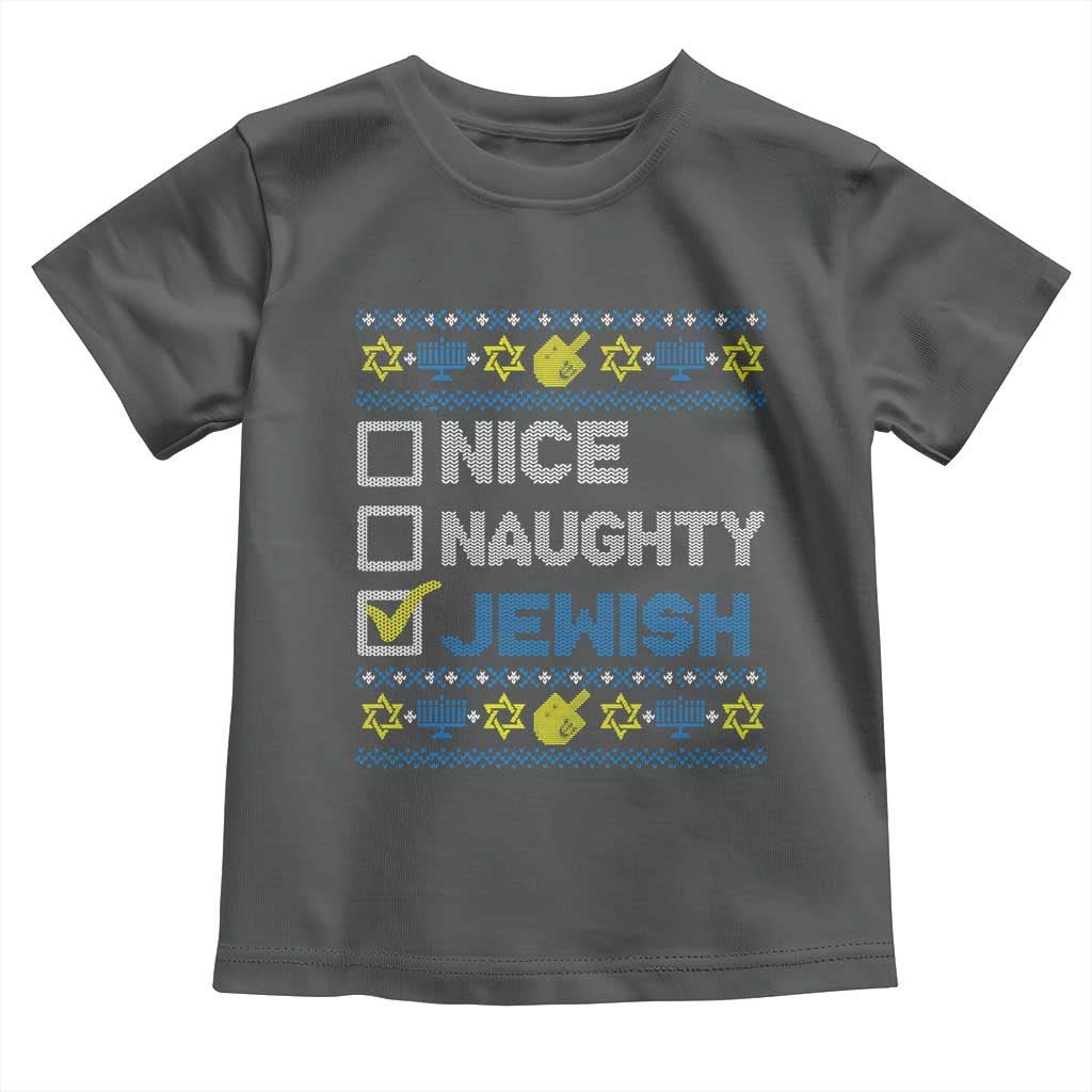 Nice Naughty Jewish Ugly Hanukkah Toddler T Shirt Chanukah Jew Gift TS10 Dark Heather Print Your Wear