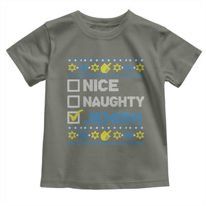 Nice Naughty Jewish Ugly Hanukkah Toddler T Shirt Chanukah Jew Gift TS10 Military Green Print Your Wear