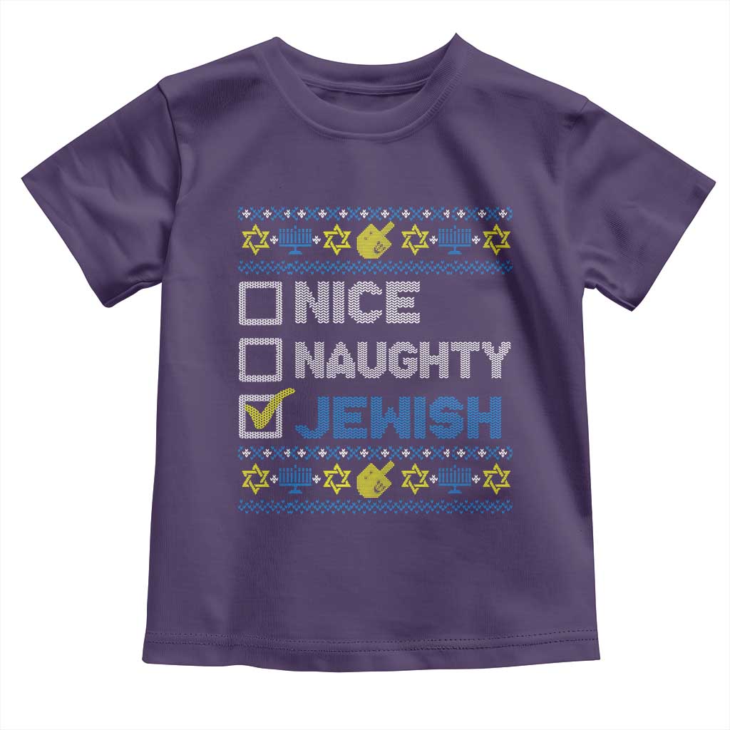 Nice Naughty Jewish Ugly Hanukkah Toddler T Shirt Chanukah Jew Gift TS10 Purple Print Your Wear