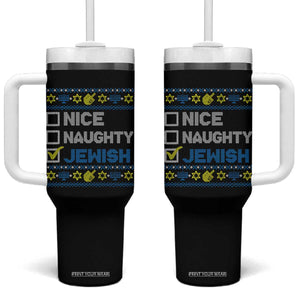 Nice Naughty Jewish Ugly Hanukkah Tumbler With Handle Chanukah Jew Gift TS10 One Size: 40 oz Black Print Your Wear